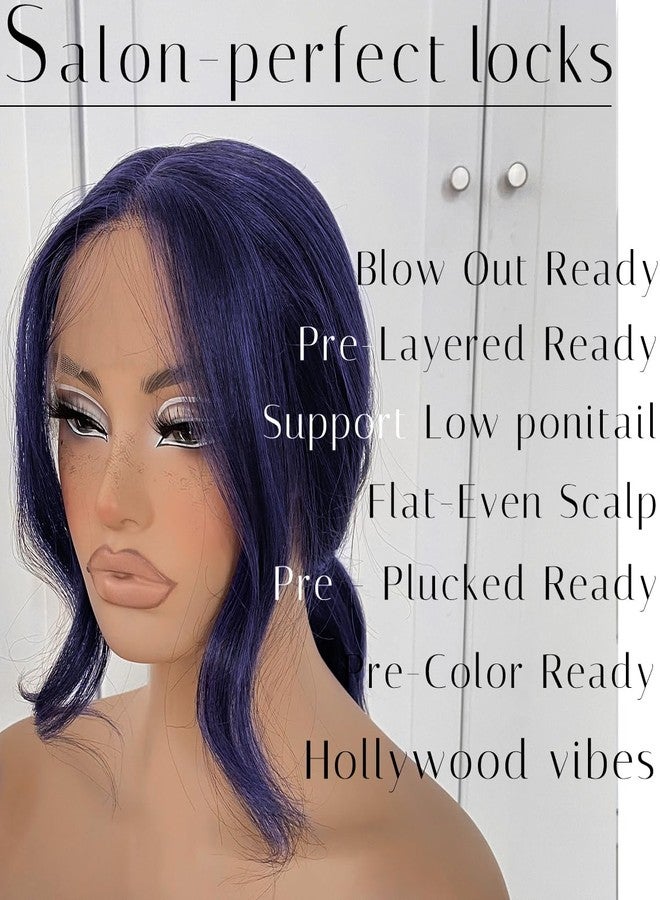 MITIMES Dark Blue Wigs Blue Lace Front Wig Pre Plucked Glueless Long Body Wave Lace Front Wig For Fashion Women Transparent Lace Front Wig For Cosplay Party - Image 4